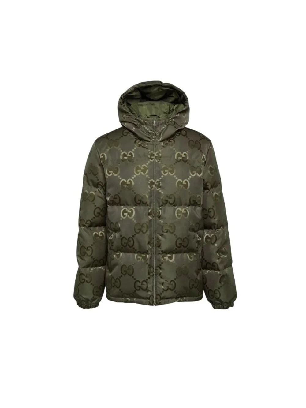 Gucci Men’s Jumbo GG Canvas Down Puffer Hooded Jacket Evergreen Size52 698710